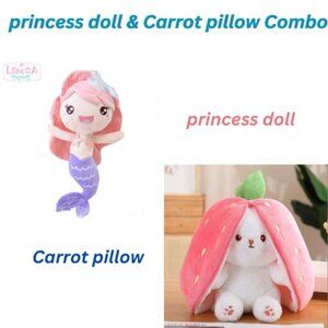 strawberry carrot throw pillow & princess doll stuffed toy Pack1 Combo Pack